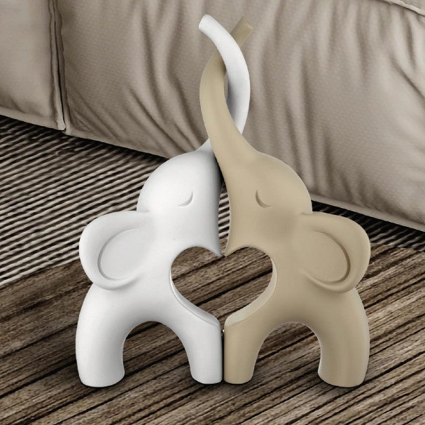 Coppia elefantini nocciola/bianco in marmorino - 13x10 cm - Bongelli